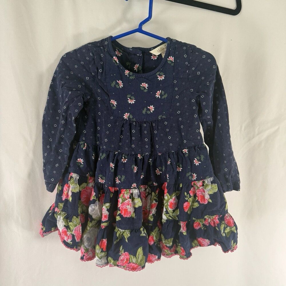 Matilda Jane Dress Girl Toddler 2T Blue Floral Long Sleeve Button Back Cotton